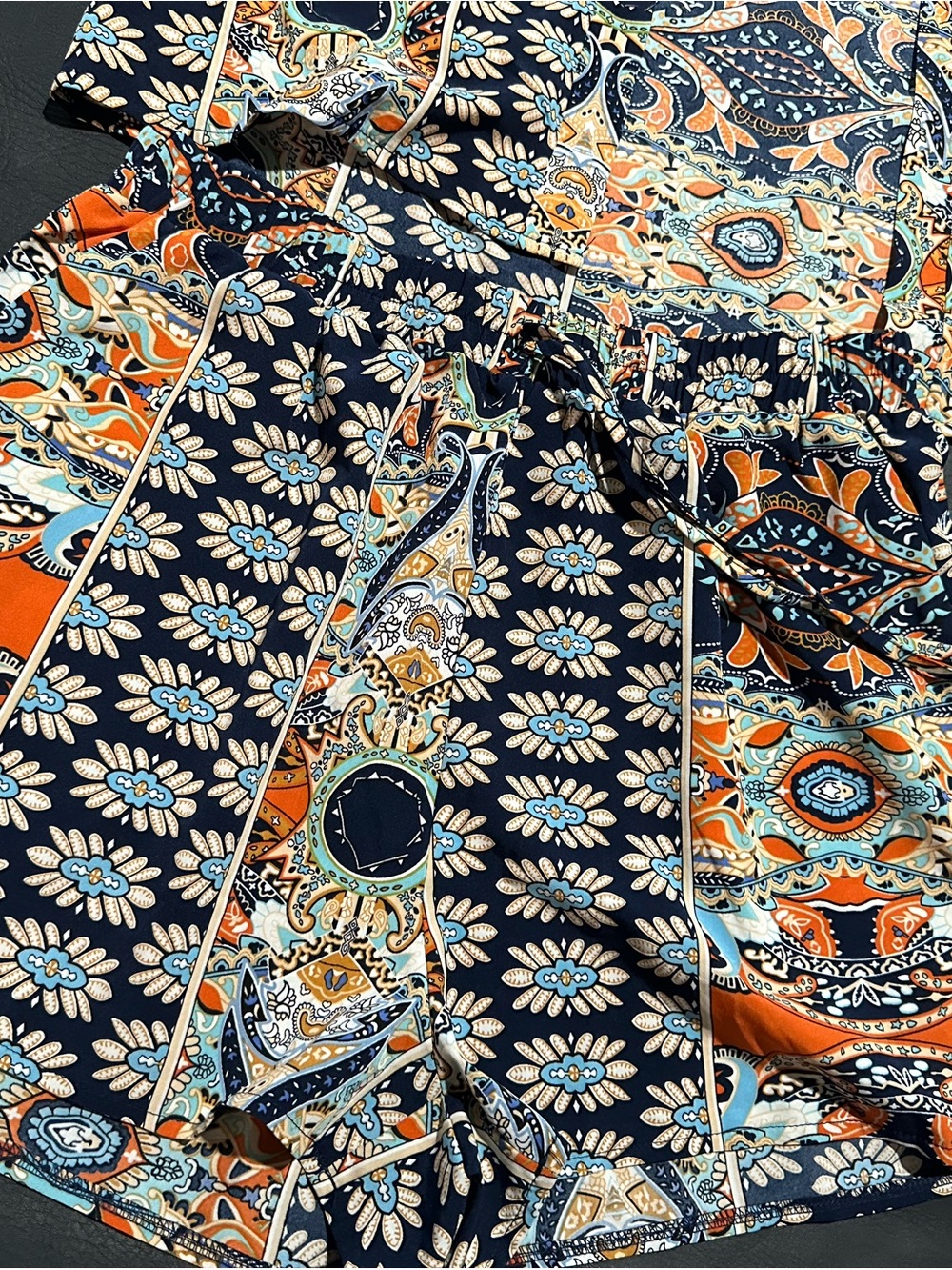 SHEIN Navy Multicolor Paisley & Floral Drawstring Shorts